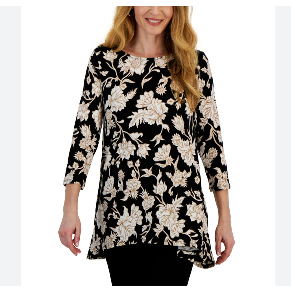 JM Collection Elena Etch Knit Swing Top Black Combo Size Small NWT